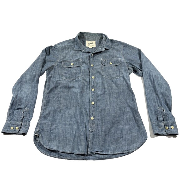 Obey Mens Blue Denim Cotton Long Sleeve Collared Button Shirt Pockets Sz XL - Picture 1 of 12